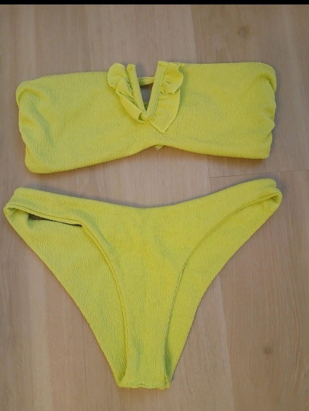 SHEIN Bright Neon Green Textured Bandeau Bikini Set